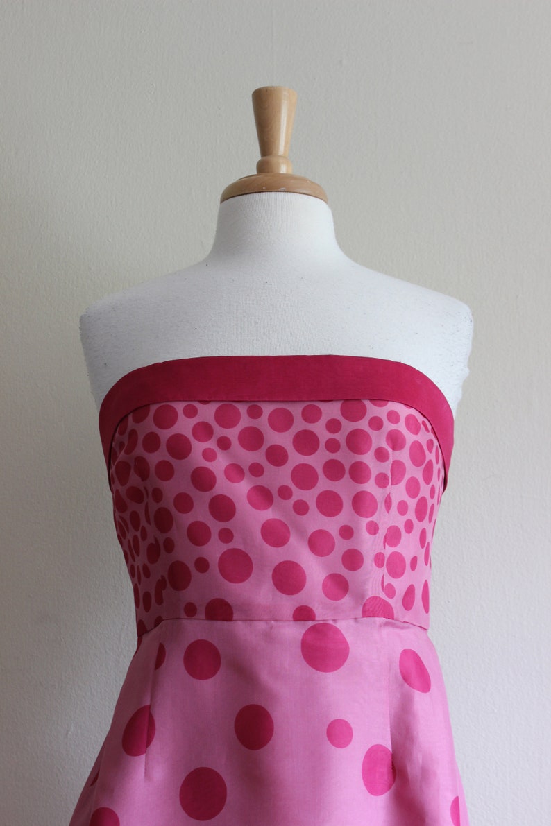 Vintage Y2K Kay Unger Pink Polka Dot Strapless Dress image 3