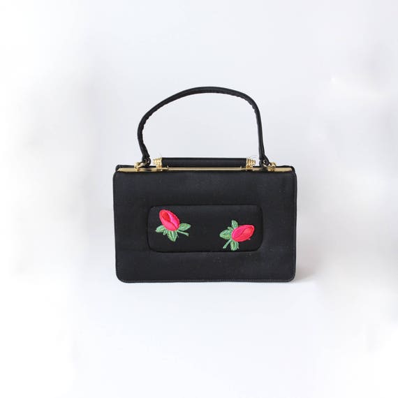 1950s Bag / Vintage Stylecraft Miami Black Rosebud