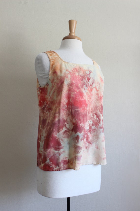 Yellow & Red Tie Dye Vintage Silk Tank Top - image 7