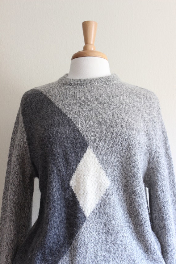 Vintage White and Grey Alpaca Knit Slouchy Sweater - image 4