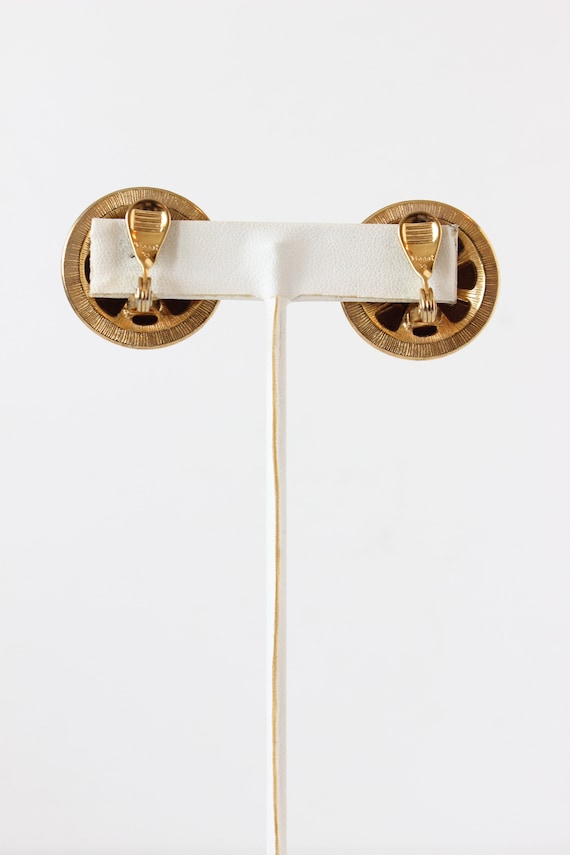 Vintage Monet Mixed Metals Large Button Earrings - image 6