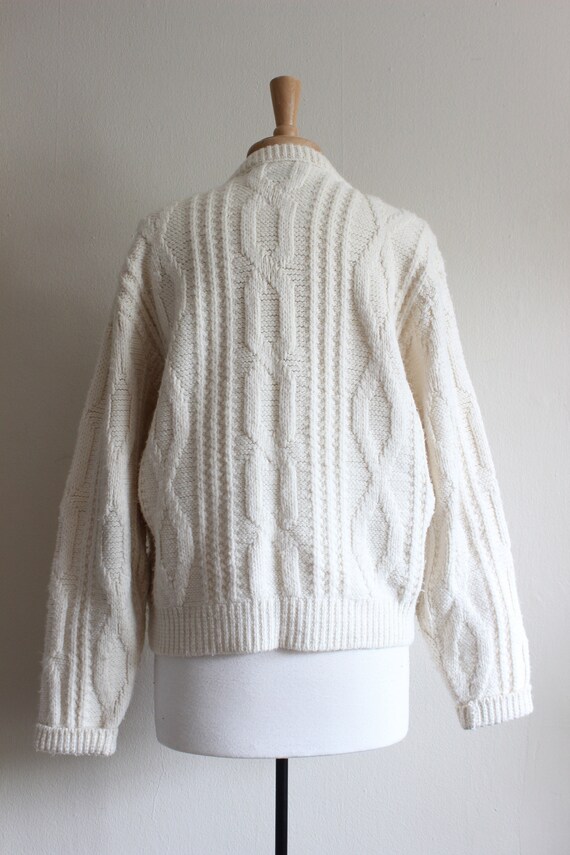Vintage 1960s Off White Cable Knit Slouchy Pullov… - image 9