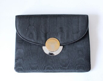 Vintage Miss Lewis Black Moiré Deco Clasp Clutch