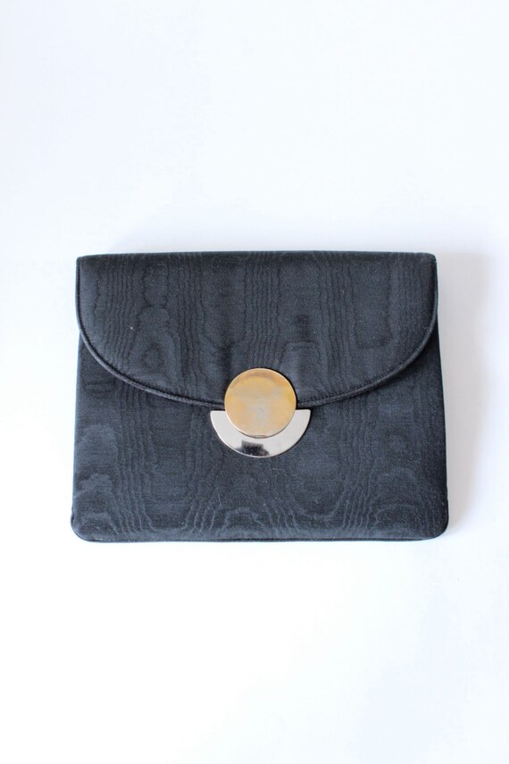 Vintage Miss Lewis Black Moiré Deco Clasp Clutch