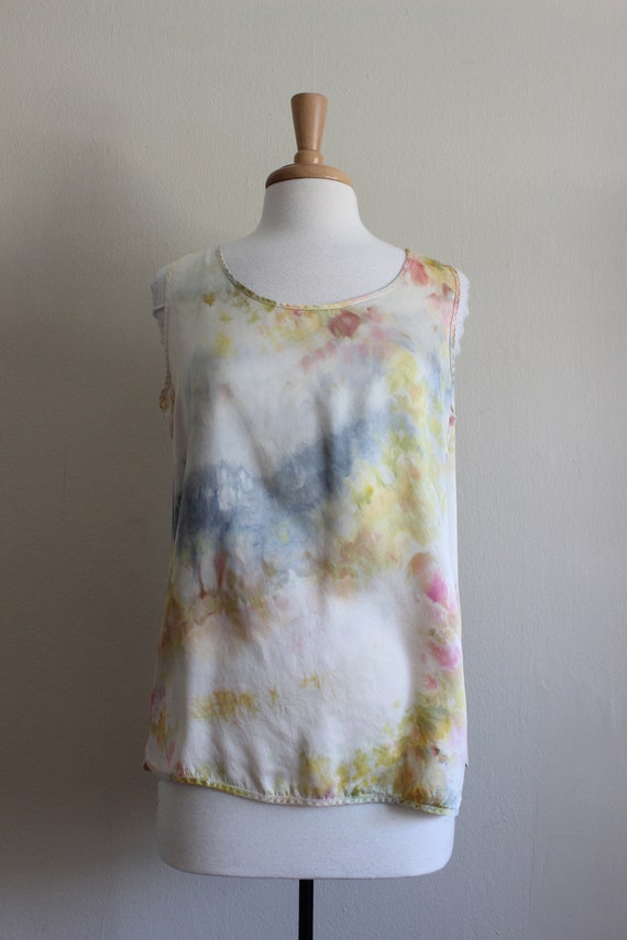 Blue, Yellow & Pink Tie Dye Vintage Silk Charmeus… - image 2