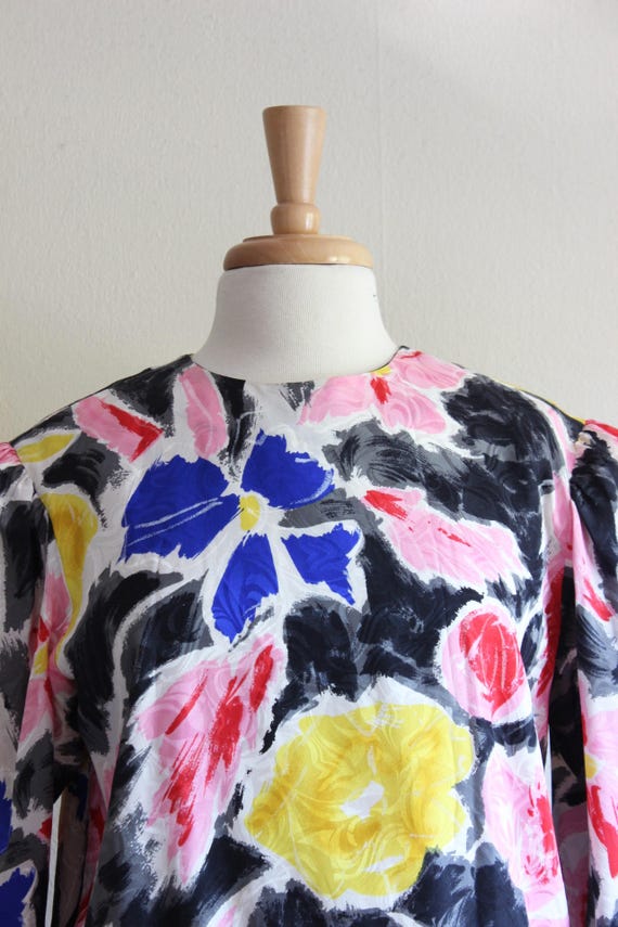 Vintage 1980s Argenti Multicolor Silk Drop Waist … - image 3