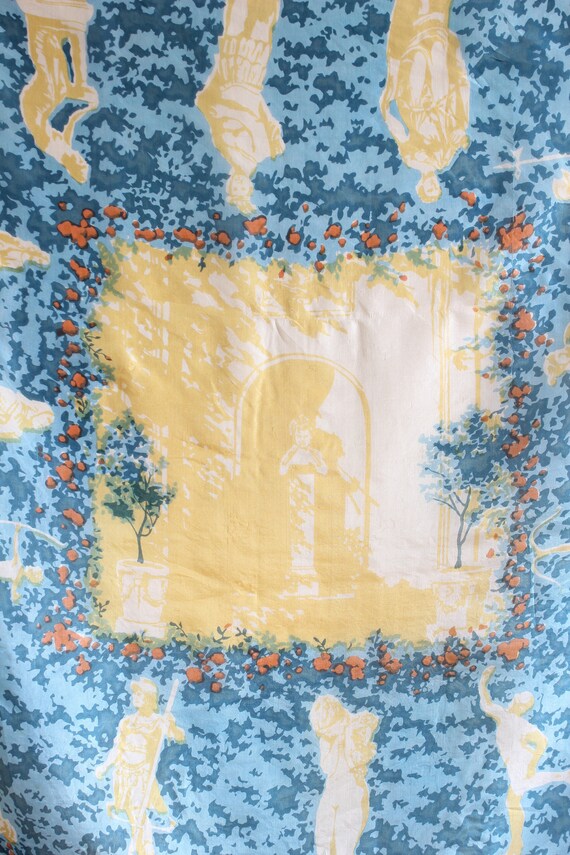 Vintage Yellow & Teal Roman Statues Silk Scarf - image 5