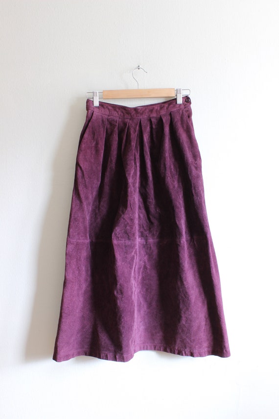 Vintage 1980s Purple Suede Midi Skirt - image 8