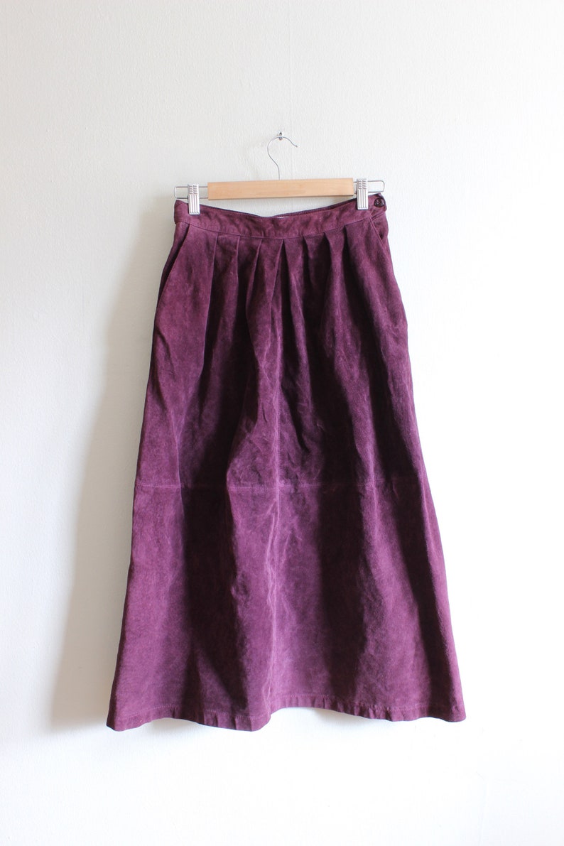 Vintage 1980s Purple Suede Midi Skirt image 8