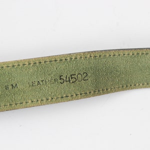 Vintage Dark Green Leather Belt with Gold Tone Buckle image 9