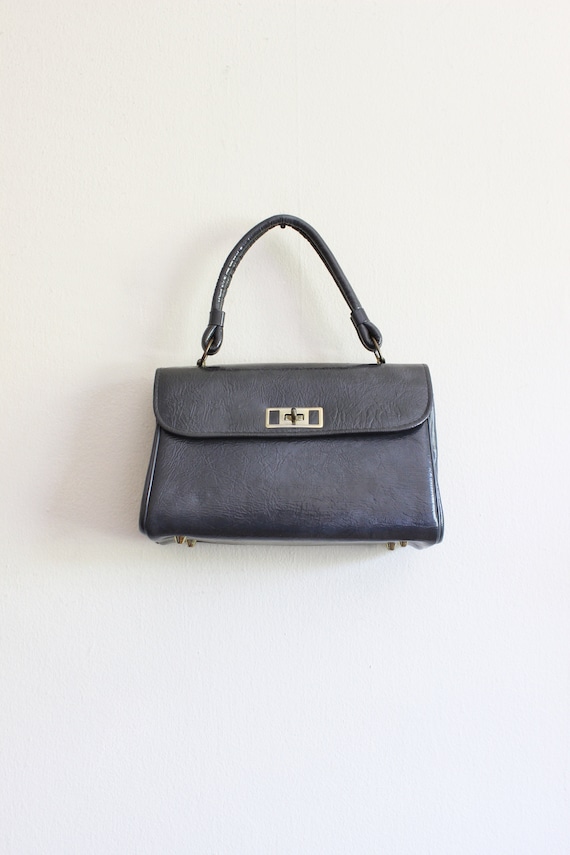 Vintage 1950s Grey Vinyl Top Handle Bag