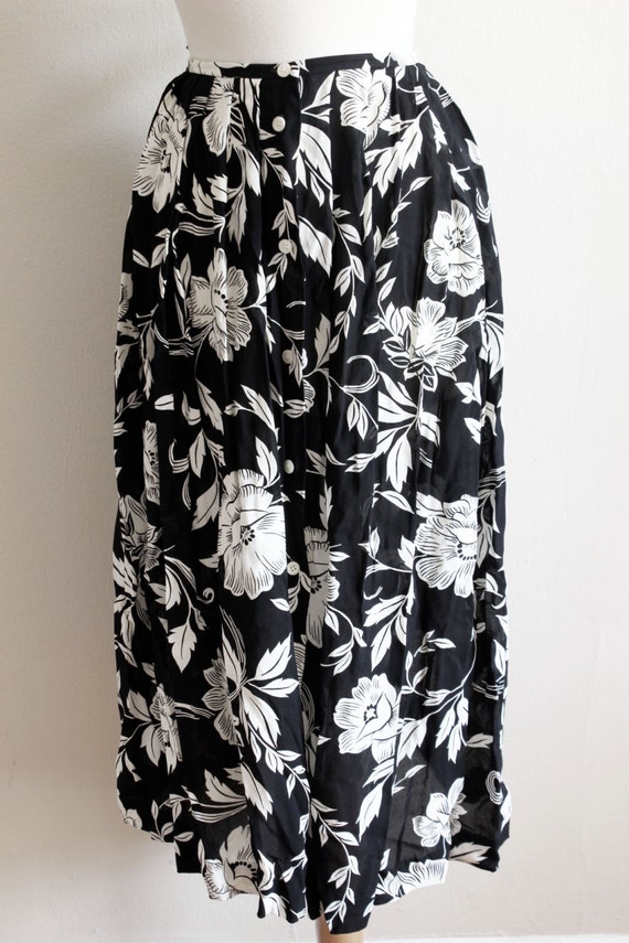 Vintage Ivory & Black Floral Chiffon Full Midi Sk… - image 2