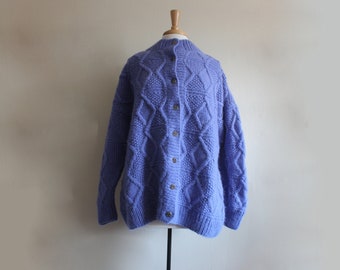 Vintage Purple Heavy Wool Knit Cardigan Sweater