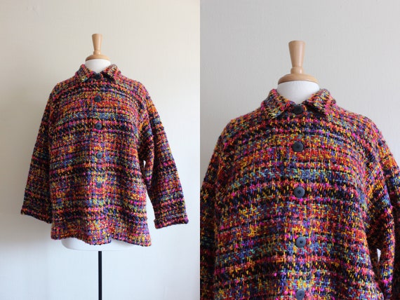 Vintage 1990s Pink and Multicolor Tweed Jacket