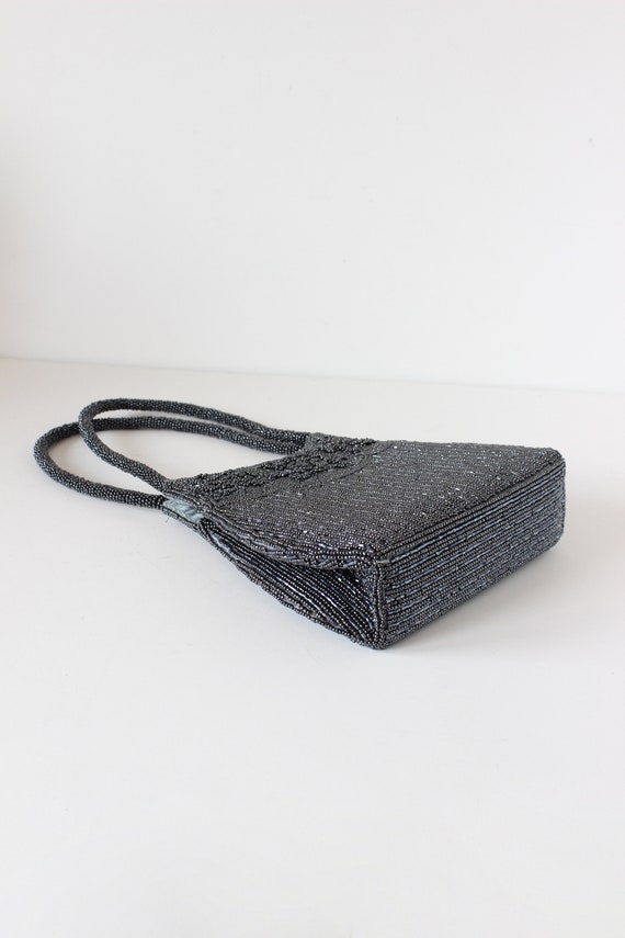 Vintage Gunmetal Grey Beaded Double Handle Bag - image 7