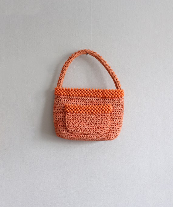 Vintage Orange Beaded Woven Bag