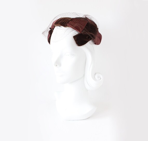 Vintage 1950s Chocolate Brown Veiled Headband Hat