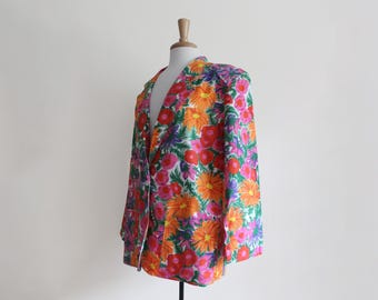 Vintage 1980s Bright Multicolor Floral Blazer Jacket