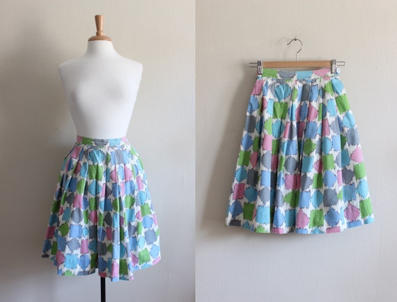 Vintage 1950s Pastel Print Pleated Skirt - image 1