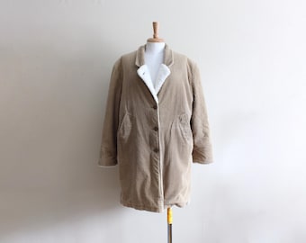 Vintage 1980s Sportables Sherpa Lined Tan Corduroy Coat
