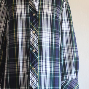 Vintage 1960s Navy, Green & White Plaid Long Sleeve Shirtdress image 2