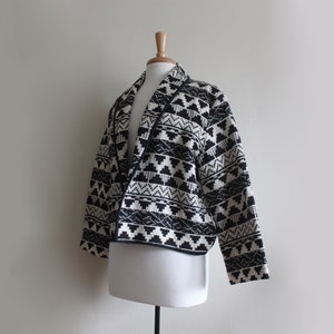 Vintage 1990s Black & White Cropped Tapestry Jacket