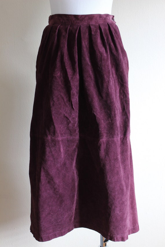 Vintage 1980s Purple Suede Midi Skirt - image 3