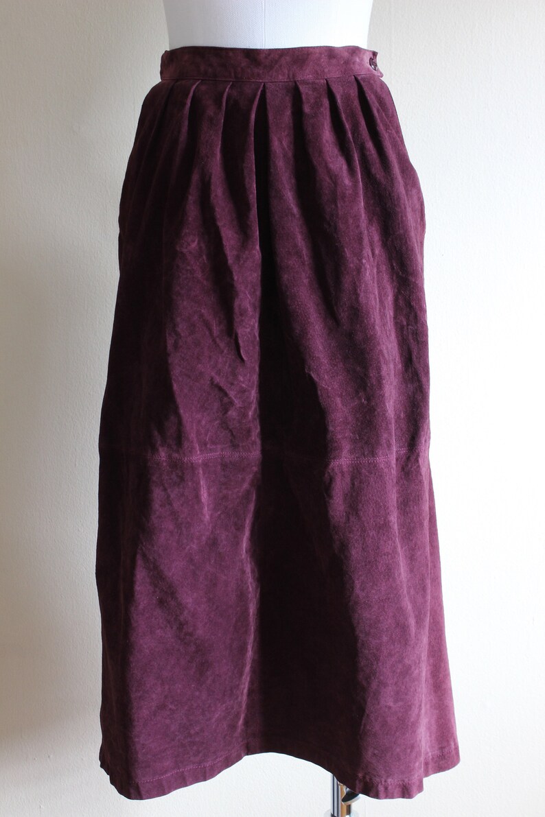 Vintage 1980s Purple Suede Midi Skirt image 3