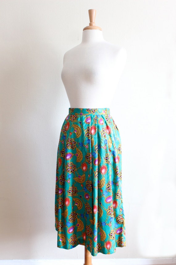 Vintage Green Baroque Jewel Print Midi Skirt - image 3