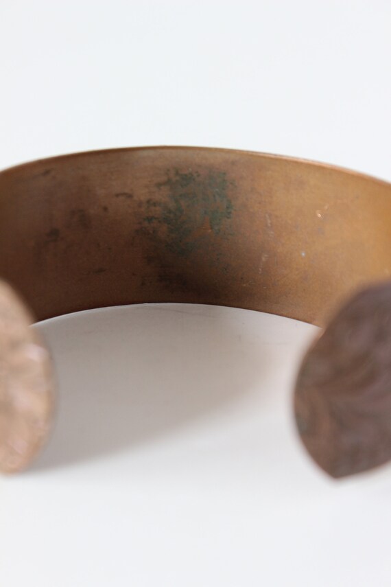 Vintage 1970s Solid Copper Tooled Cuff Bracelet - image 9