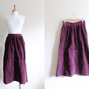 Vintage 1980s Purple Suede Midi Skirt image 1