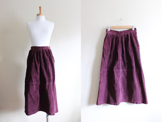 Vintage 1980s Purple Suede Midi Skirt - image 1