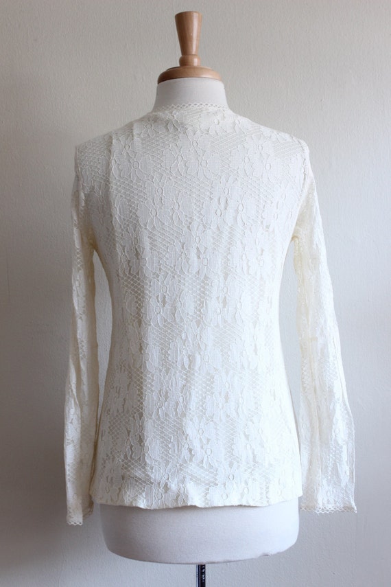 Vintage 1960s Ivory Lace Cardigan Top - image 5