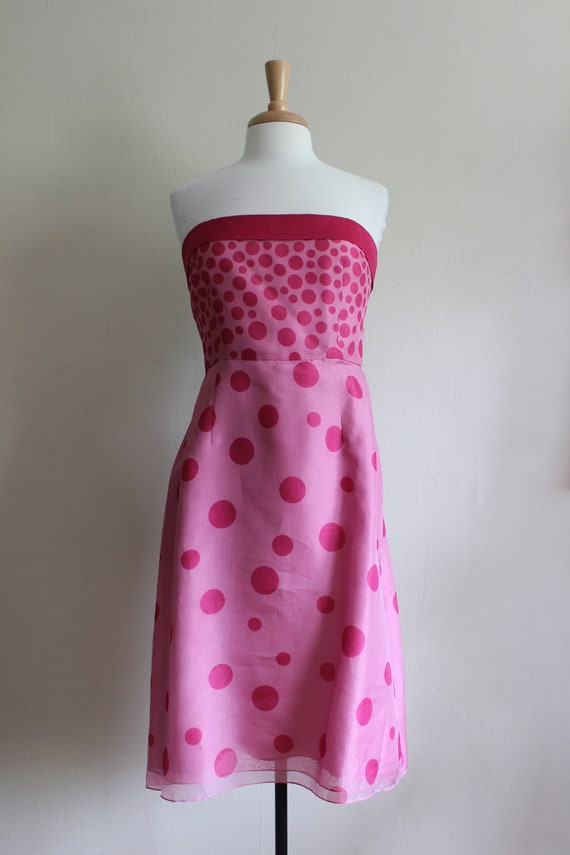 Vintage Y2K Kay Unger Pink Polka Dot Strapless Dr… - image 2