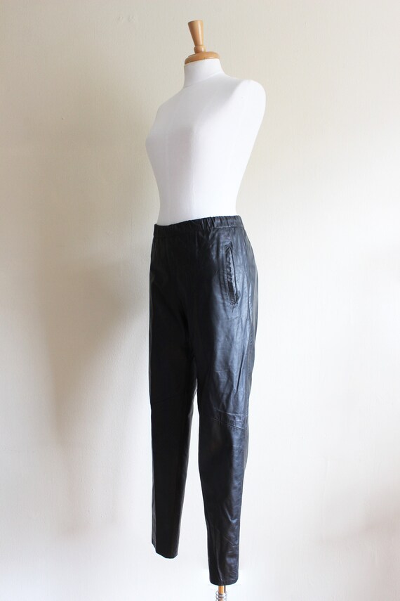 Vintage 1980s Slim Leg Black Leather Pants - image 6