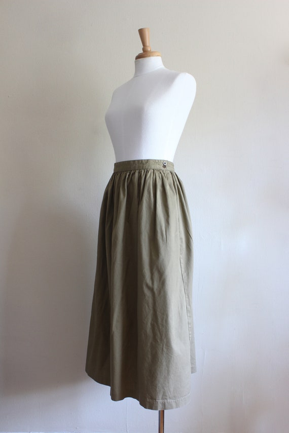 Vintage 1980s Khaki Cotton Full Midi Skirt - image 6