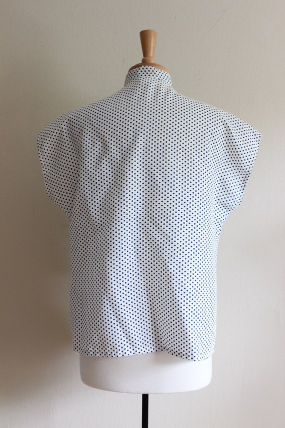 VIntage 1970s Navy & White Polka Dot Tie Neck Top - image 9