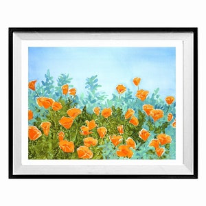 Oranje bloemenprint muurkunst moeder cadeau, landschap bloemen, klaproos bloemen giclee, Californië klaproos, aquarel kunst verkoop, cadeau moeder vader, 2732 (2