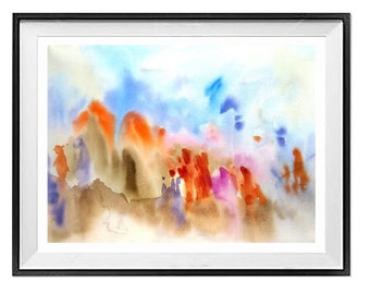 Abstracts, Refuge traveler people, rusty brown blue wall, Decor, painting storm dreamy colorful rainbow art, Décor, LaBerge Muren 244441323