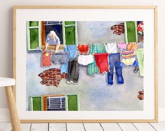 Laundry Wall Art Poster, Italian Laundry Wall Art Décor print, Artwork Italian cloths line,  .