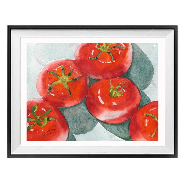 Kitchen art decor bright RED TOMATO botanical art print kitchen wall art vegetable print, by LaBerge Muren, 1108