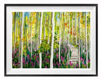 Original Aspen Trees painting art decor, Fall Aspen Woods Landscape, Original Autumn Aspen wooded forest painting wall art, 2300