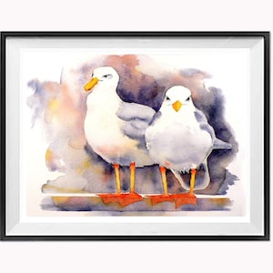 Seagull, beach print, watercolor, illustration, Painting Bird Art nature, seashore, coast, nursery, seagull art, by Nancy Muren image 1