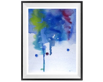 ABSTRACT decor, art, MODERN wall art, Giclee, blue drip painting wall art  Expressionist, by Laberge Muren