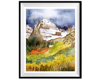 Colorado artwork, Colorado Landscape, Décor Mountain, Watercolor wall art, print Framed or unframed, Mountain landscape, Framed or unframed
