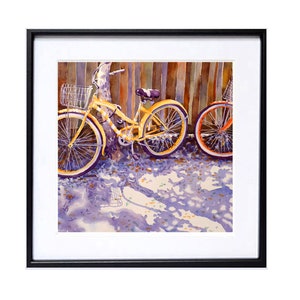 Bike Cruser Square art print Bicycle, Fine Art Waiting to Go art wall, Watercolor Bicycle Travel Italy on Bike, Professional Framing, 1962