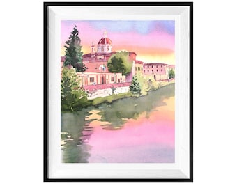 Digital Watercolor Paint, Florence Print, Florence Wall Art, Florence Church, Wall Decor, Italy, Frame unframe LaBerge Muren, 1149422355