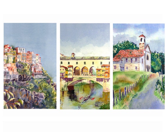 for  MADILINE, Florence Italy Ponte Vecchio, Italian Landscape Poster, Famous Italian bridge, Watercolor print,  .