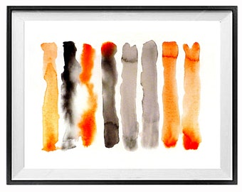 Orange Abstract Painting, Grey abstract art, Abstract print, Orange Grey abstract, Watercolor Abstract, WatercolorByMuren,