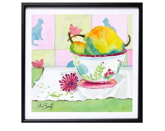 Kitchen Wall Art print, Kitchen decor, Fruit still life, Fruit bowl, Watercolor print, .